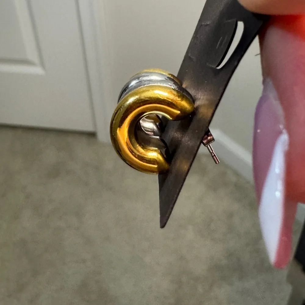 Gold and Silver Hoop Earrings - Picture 5 of 5